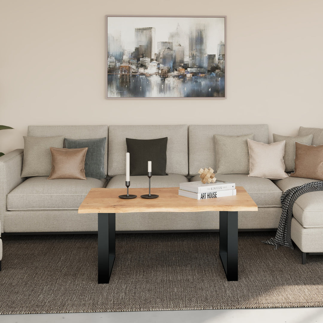 GHomeUK Acacia Wood Live Edge Coffee Table Walnut Finish - EETTA