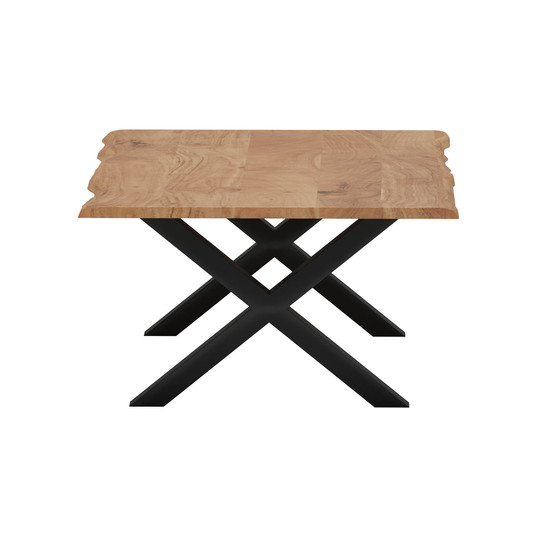 GHomeUK Modern Acacia Coffee Table [Walnut Finish, X-Shaped Black Legs] - EETTA