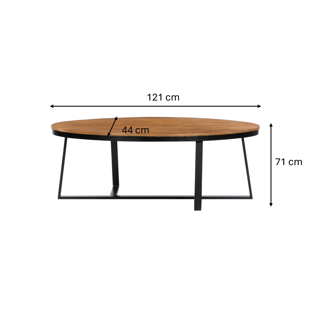 GHome UK Solid Acacia Natural Oval Coffee Table with Black Base