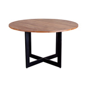 GHomeUK Solid Acacia Wood Black Round Dining Table with Metal Legs