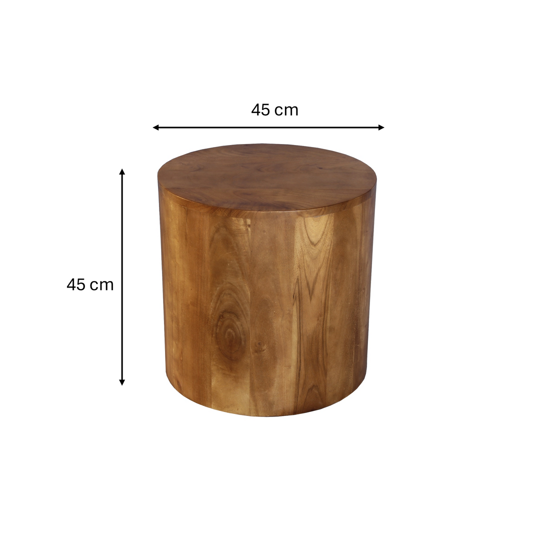 GHomeUK Durable Acacia Wood Natural Stained Stump Side Table