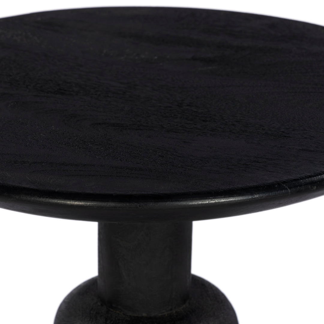 GHome UK Solid Mango Wood Black Round Side Table Sandblast Finish