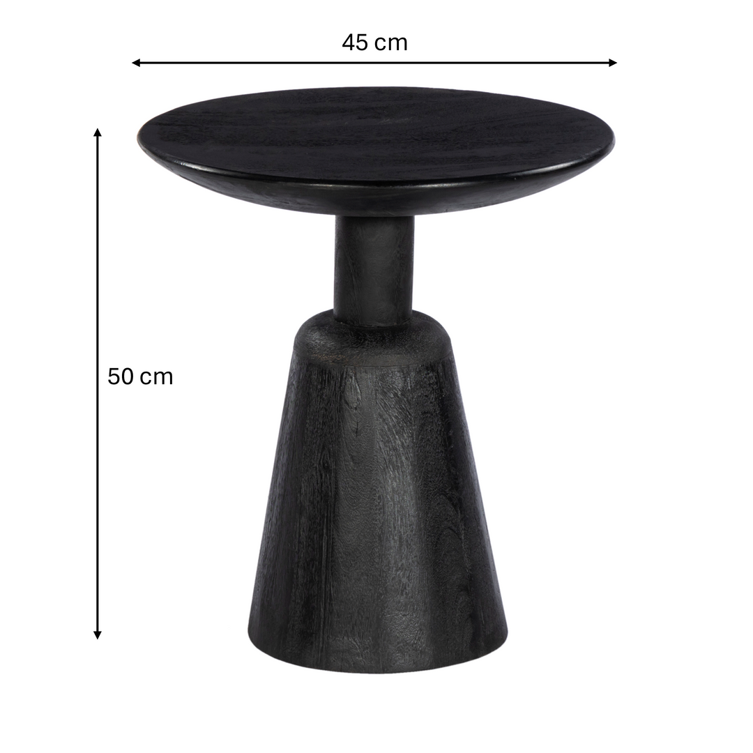 GHome UK Solid Mango Wood Black Round Side Table Sandblast Finish