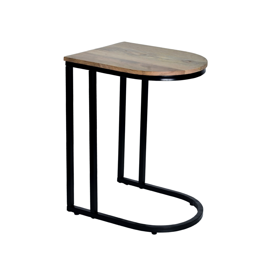 GHome UK Solid Mango Wood C Table with Black Iron Base