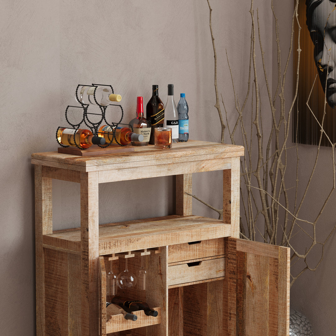GHomeUK Modern Wine Bottle Rack Acacia Wood and Black Metal - CEEEL