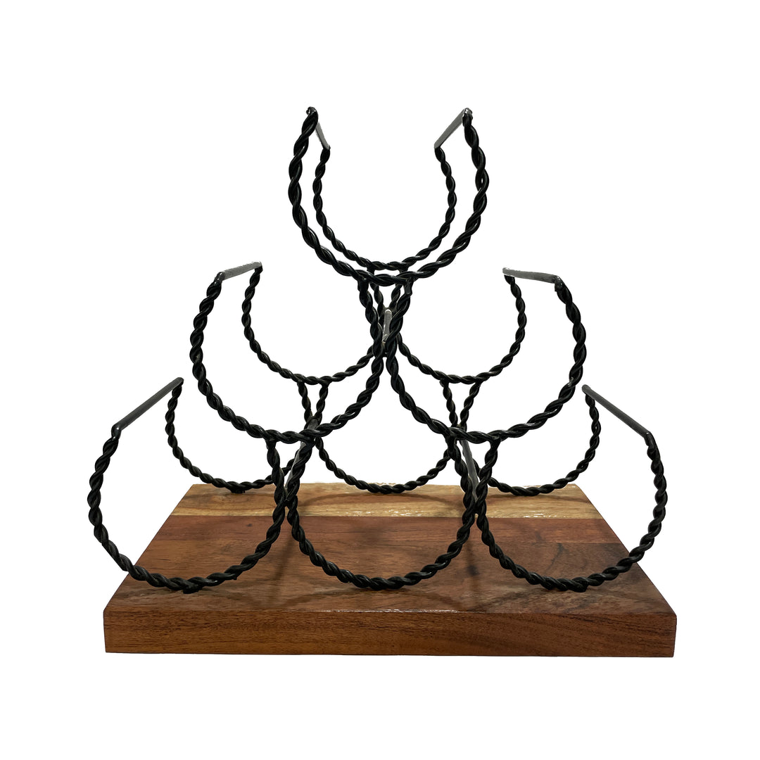 GHomeUK Modern Wine Bottle Rack Acacia Wood and Black Metal - CEEEL