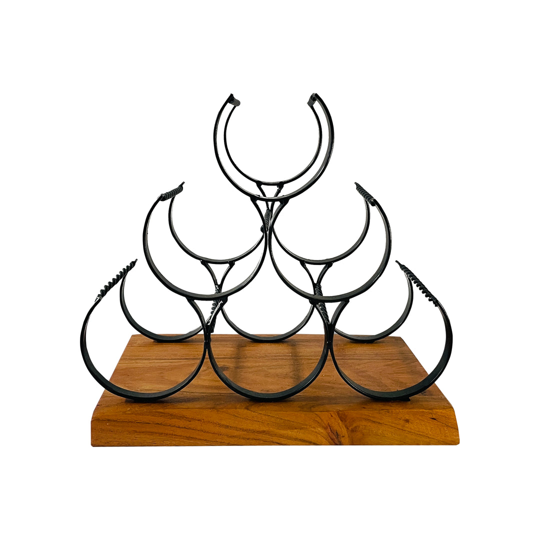 GHomeUK Luxury Wine Bottle Holder Acacia Wood and Black Metal - CEEEL