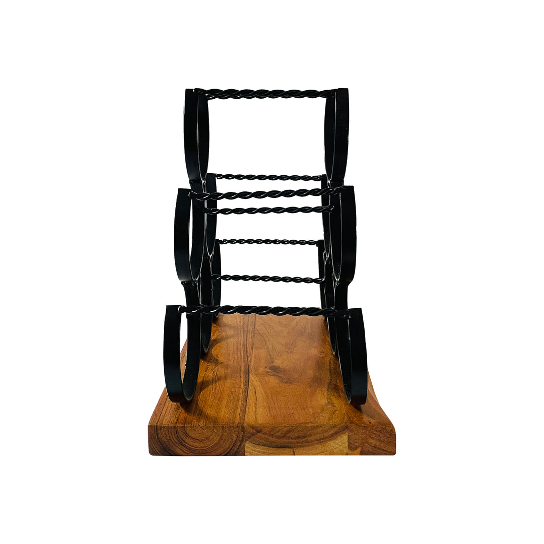 GHomeUK Luxury Wine Bottle Holder Acacia Wood and Black Metal - CEEEL
