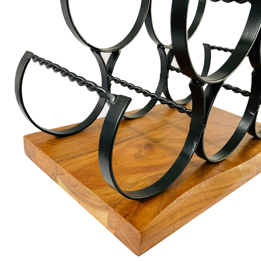GHomeUK Luxury Wine Bottle Holder Acacia Wood and Black Metal - CEEEL