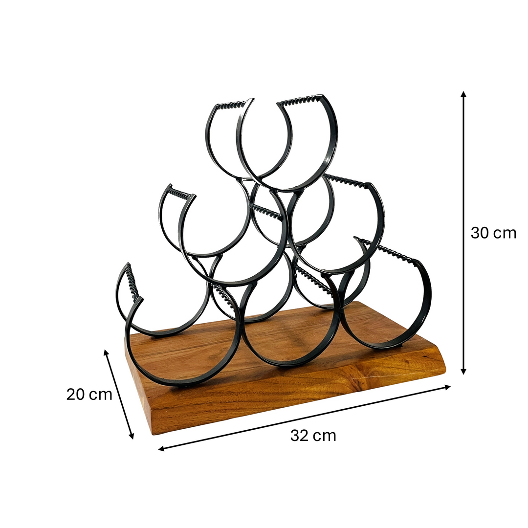 GHomeUK Luxury Wine Bottle Holder Acacia Wood and Black Metal - CEEEL