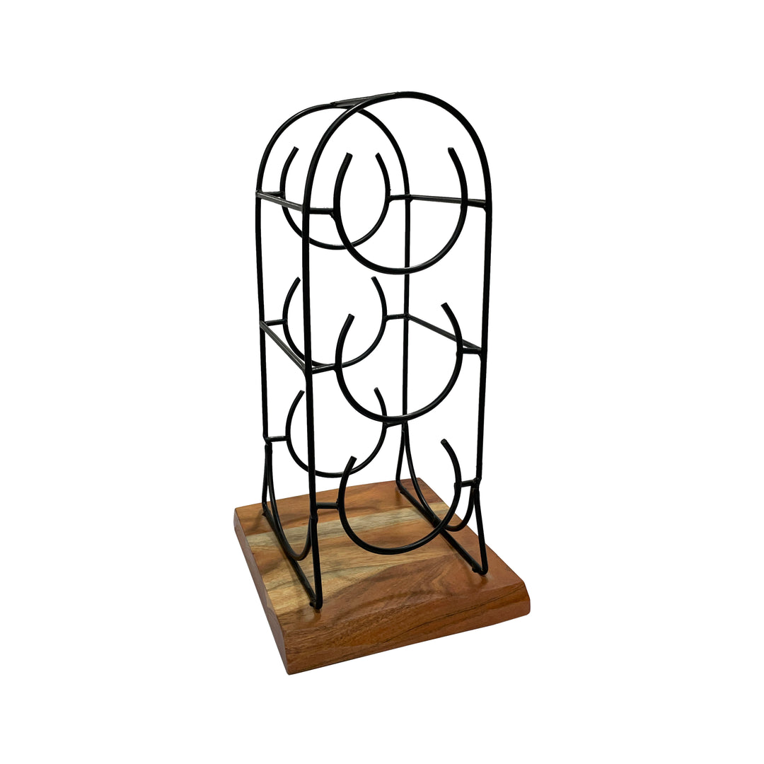 GHomeUK 3-Bottle Wine Holder Acacia Wood & Black Metal Rack - RODD