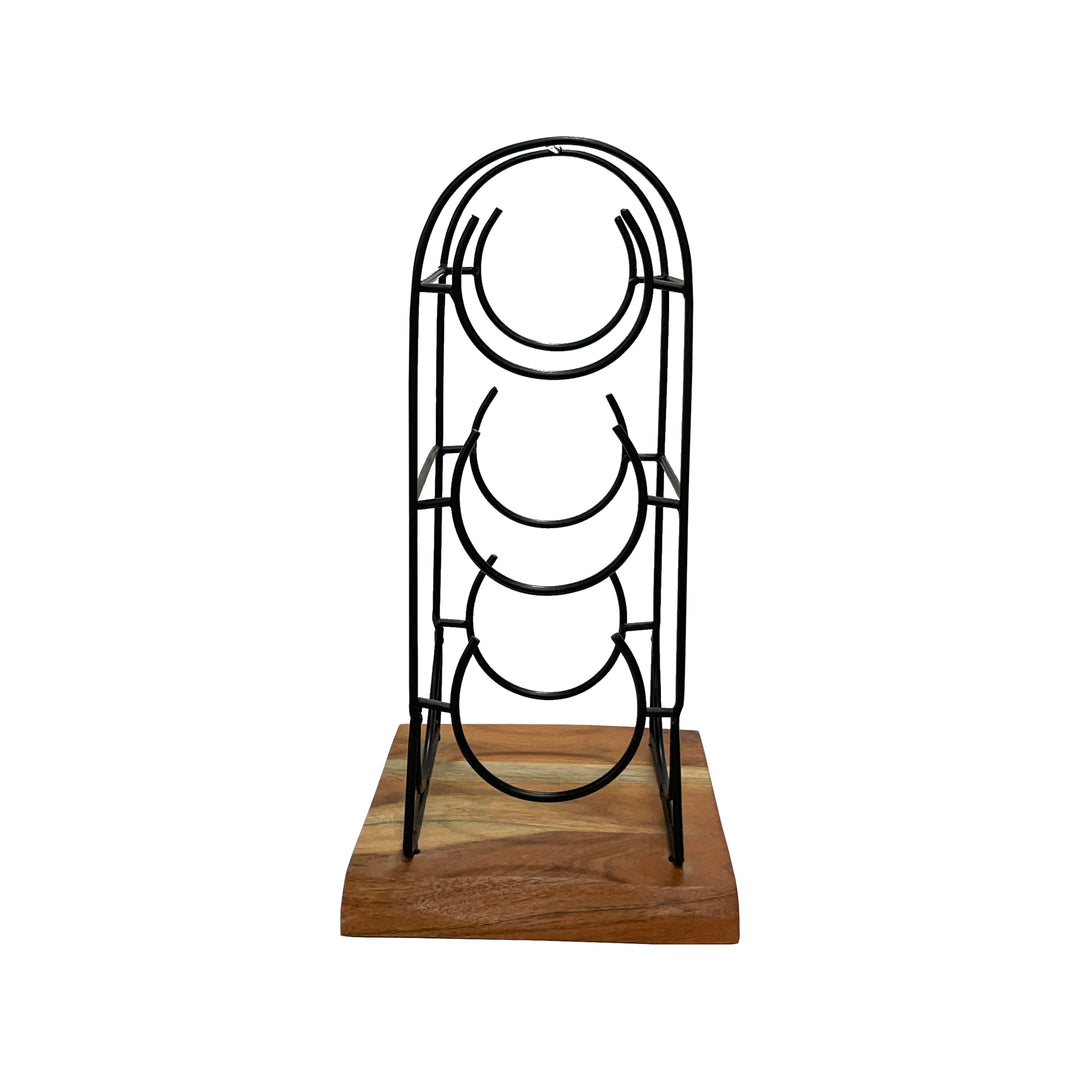 GHomeUK 3-Bottle Wine Holder Acacia Wood & Black Metal Rack - RODD