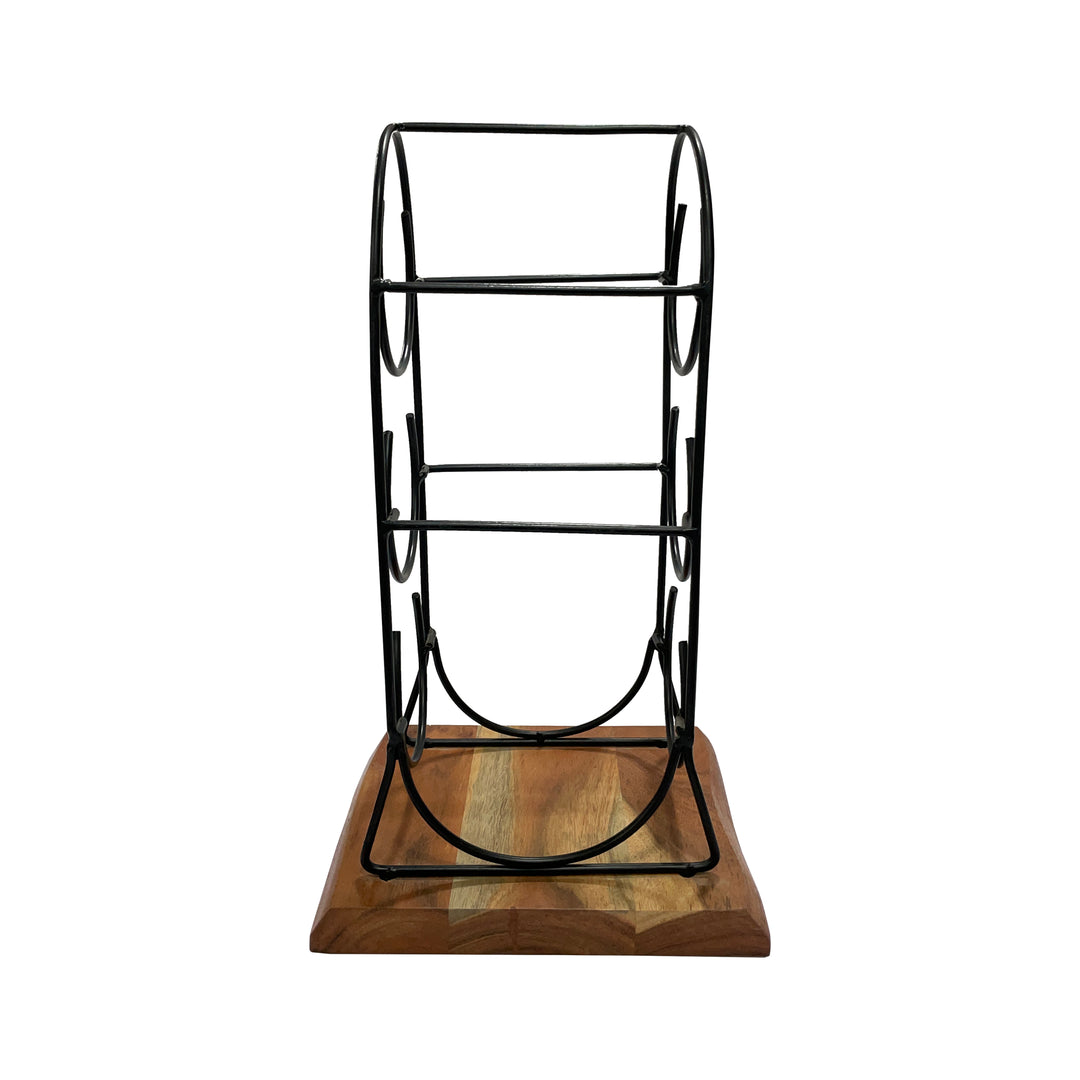 GHomeUK 3-Bottle Wine Holder Acacia Wood & Black Metal Rack - RODD