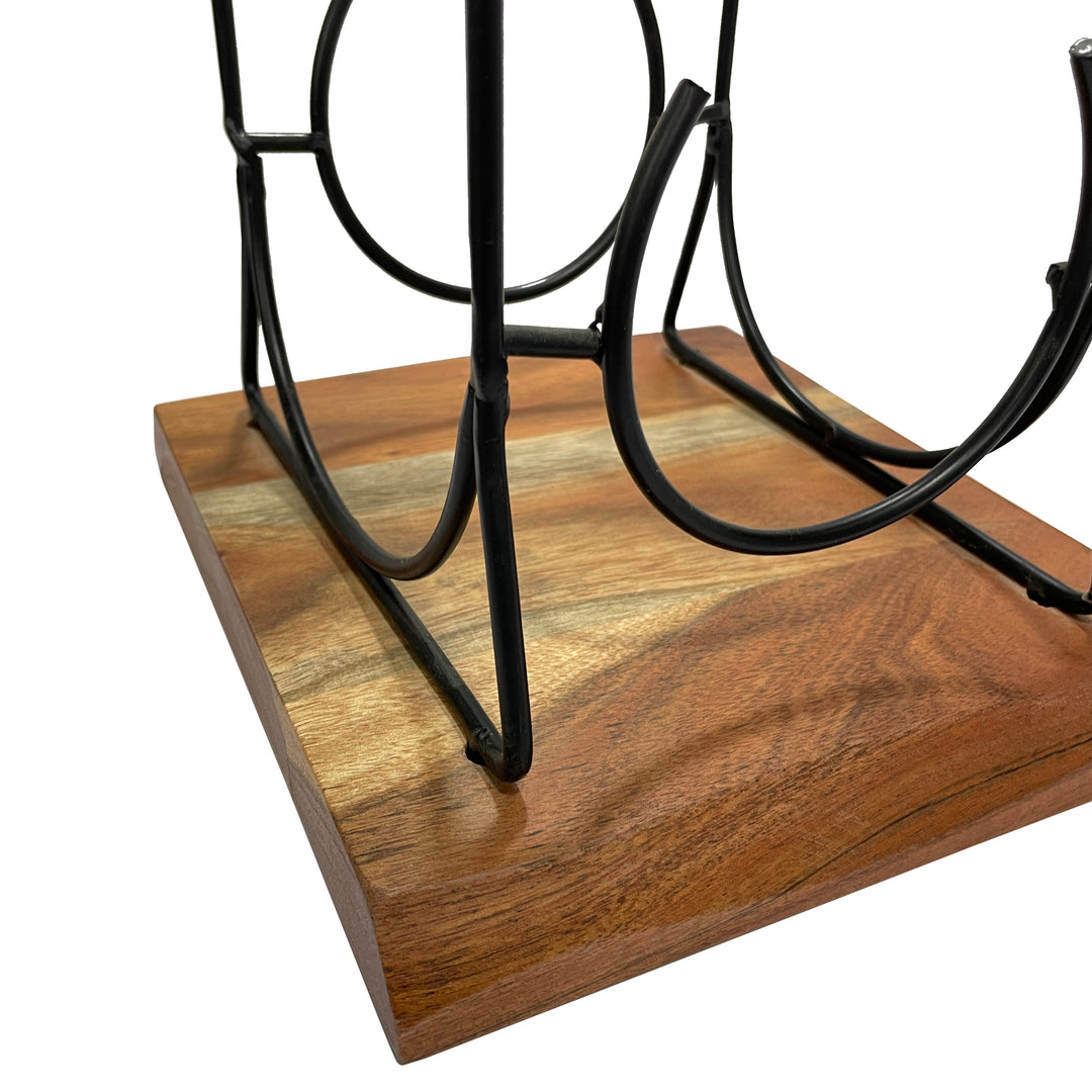 GHomeUK 3-Bottle Wine Holder Acacia Wood & Black Metal Rack - RODD