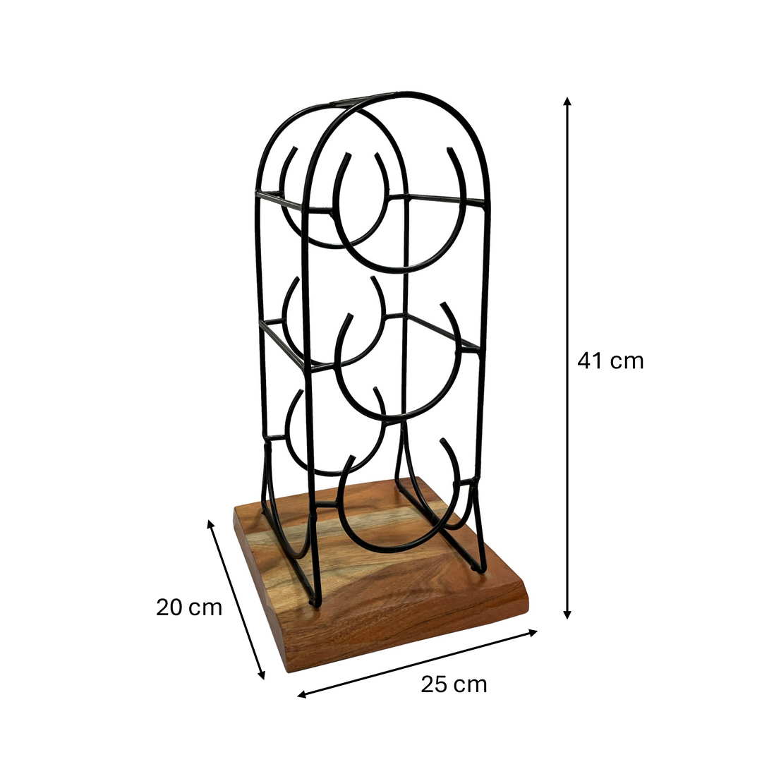 GHomeUK 3-Bottle Wine Holder Acacia Wood & Black Metal Rack - RODD